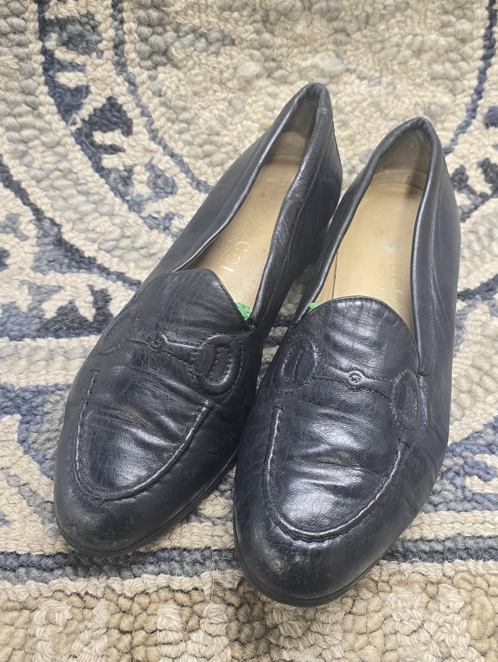 Gucci Horsebit Embossed Black Leather Slip-On Loafers Size 7 B